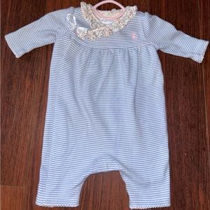 Ralph Lauren Baby Girl's Newborn Collared Blue Striped Romper